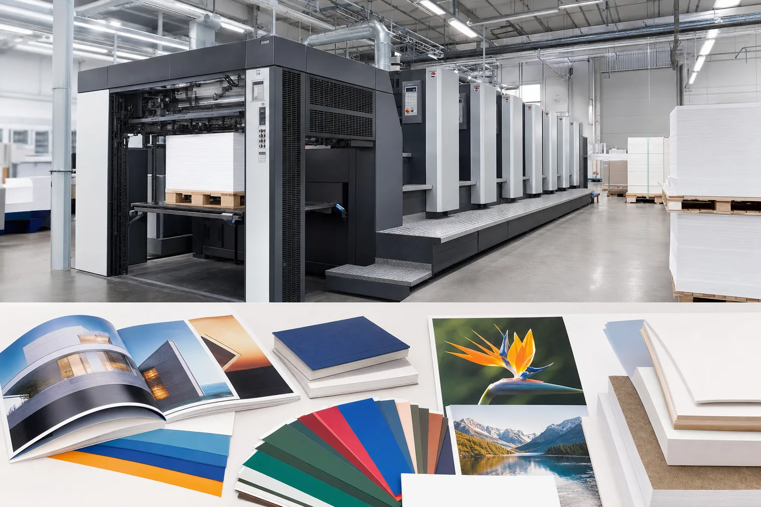A large sheet-fed offset printing press in a print works